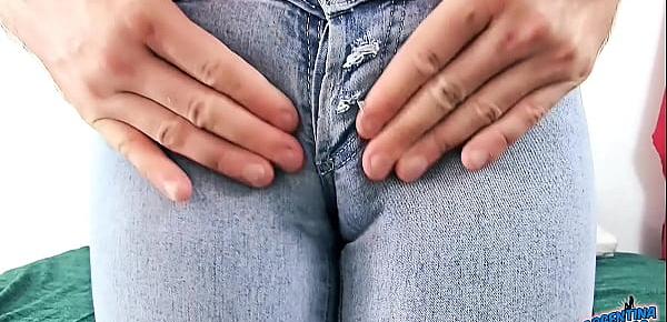  Sexy Denim Cameltoe Big Natural Tits and Tight Round Ass Teen.